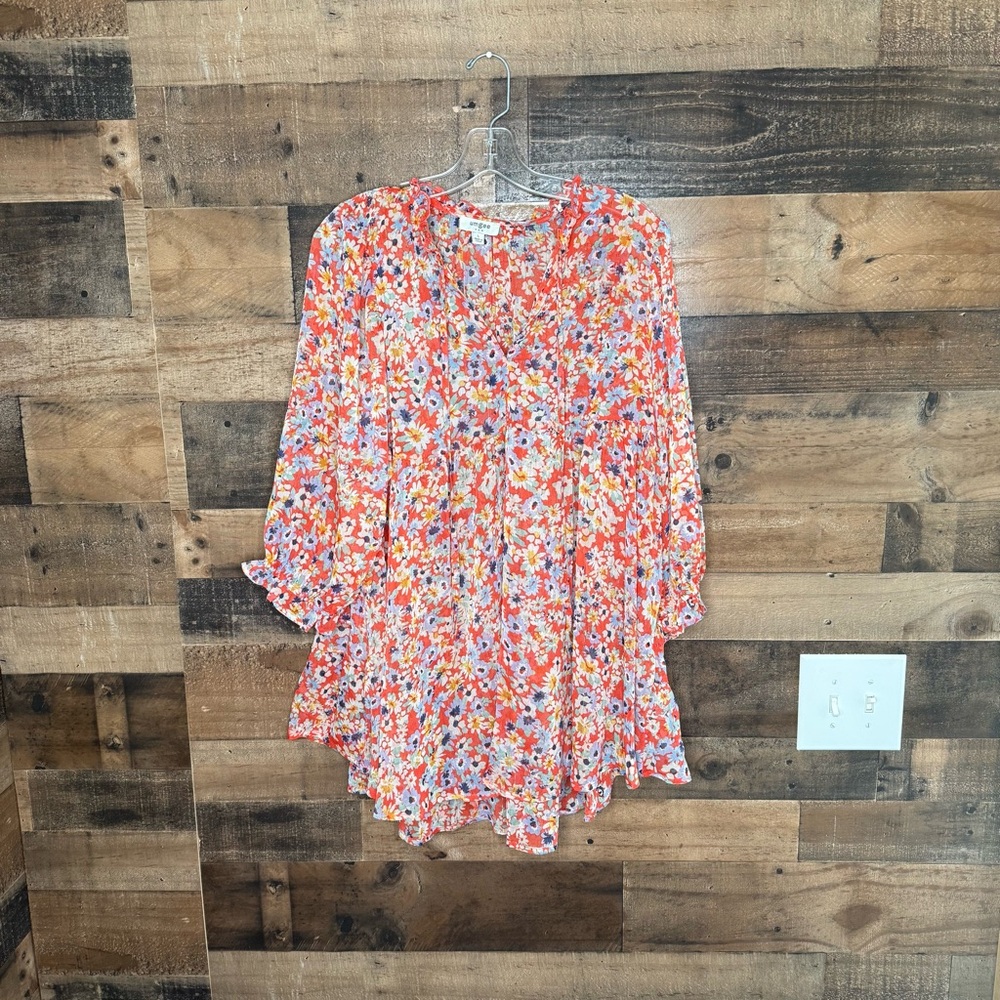 Umgee Floral Mini Dress - Red and Blue